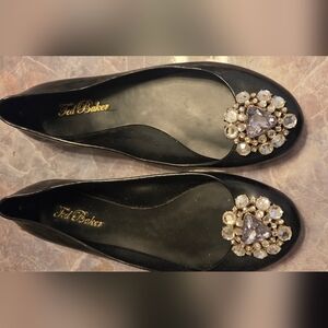 Ted Baker Black Flats with Crystal Embellishment